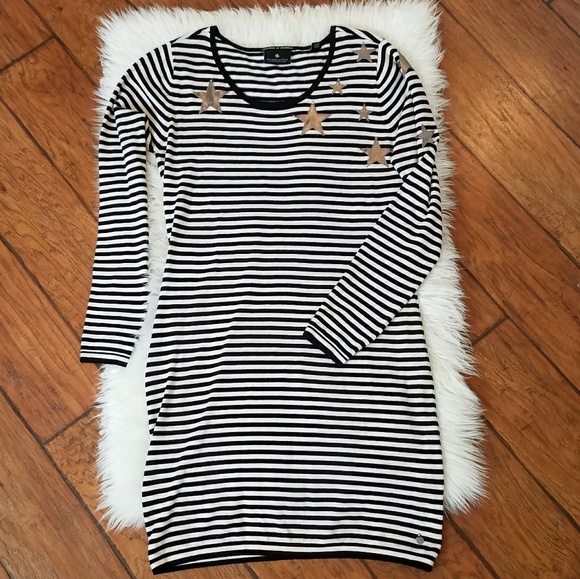 Scotch & Soda Dresses & Skirts - MAISON SCOTCH Black Whited Striped Star LS Dress